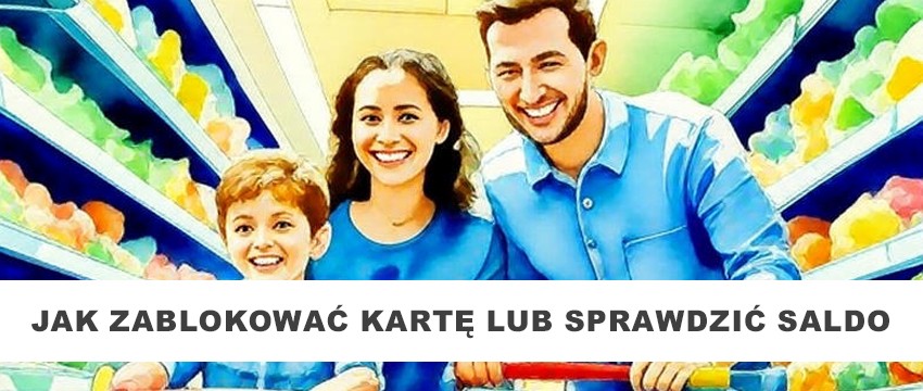 Szczęśliwa rodzina z wózkiem na zakupy w jasno oświetlonym dziale supermarketu ALDI wybiera świeże produkty i artykuły spożywcze.