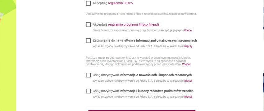 Форма регистрации с отмеченными условиями