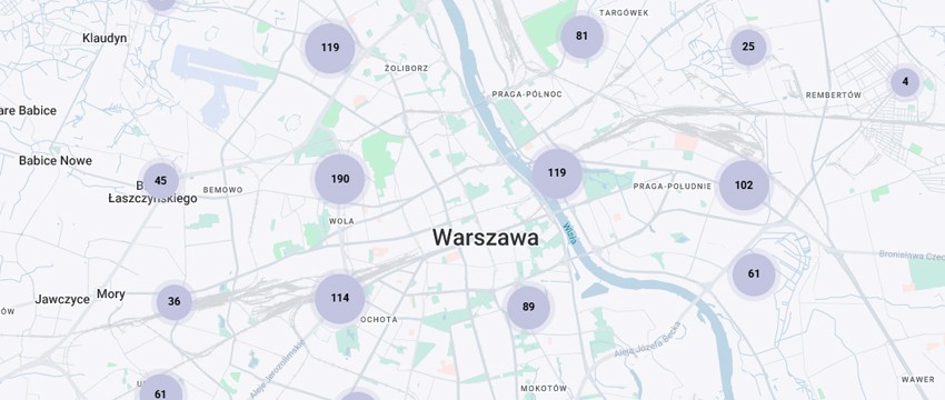 mapa oddziałów Warszawa